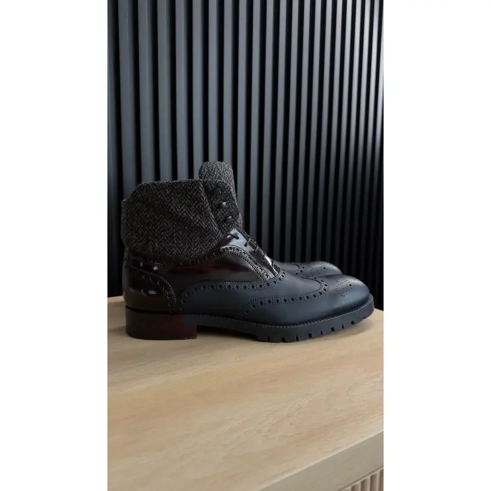 Louis Vuitton Leather Wool Tweed Lace-Up Brougue Boots - Picture 3 of 7